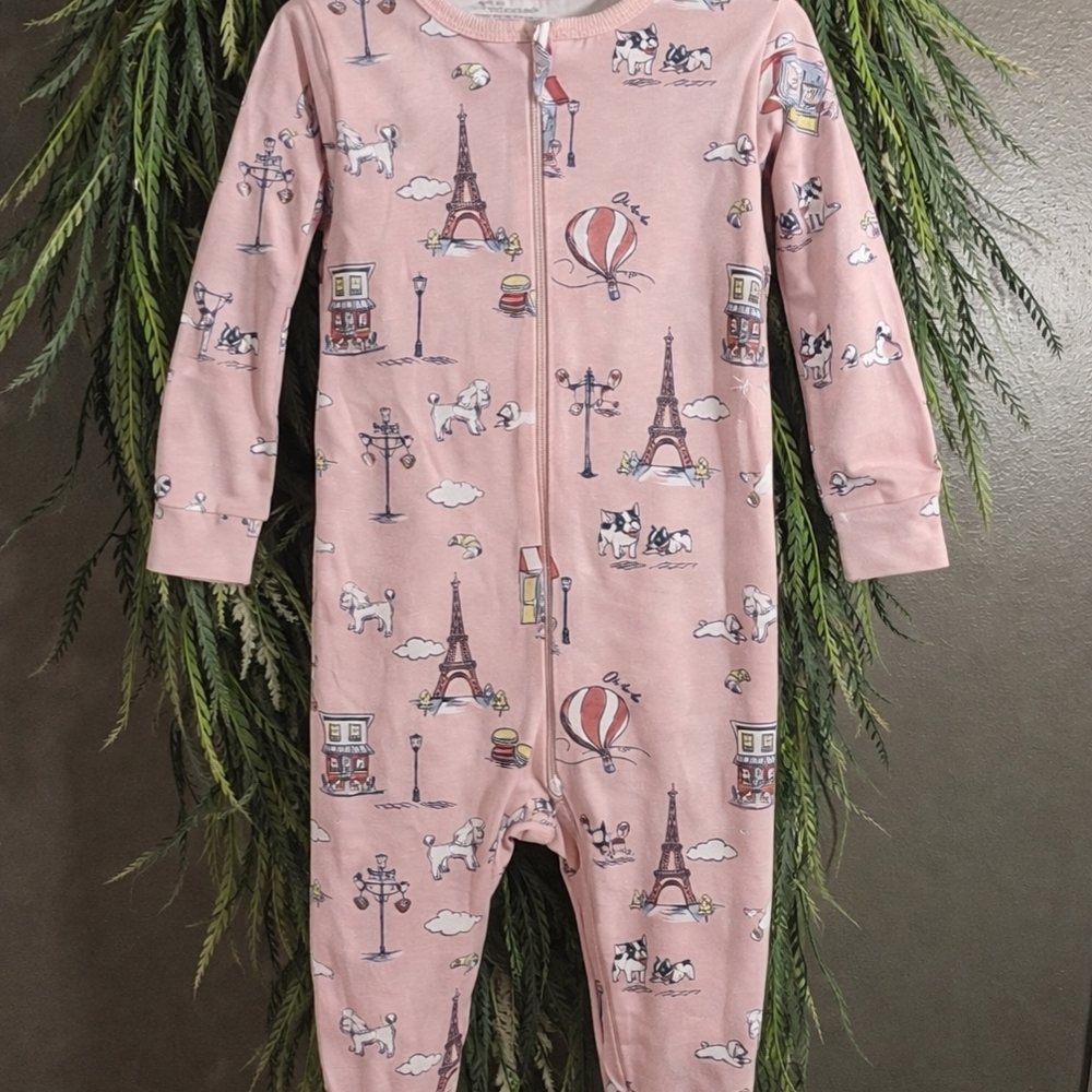 Wonder Nation Pink Parisian Print Footie Pajamas